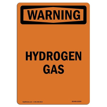 SIGNMISSION Safety Sign, OSHA WARNING, 14" Height, Aluminum, Hydrogen Gas, Portrait OS-WS-A-1014-V-13254